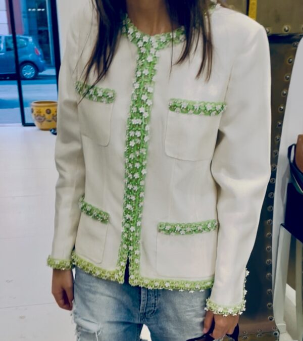 Chanel 96P Giacca In Seta Con Bordi  Margherite - immagine 2