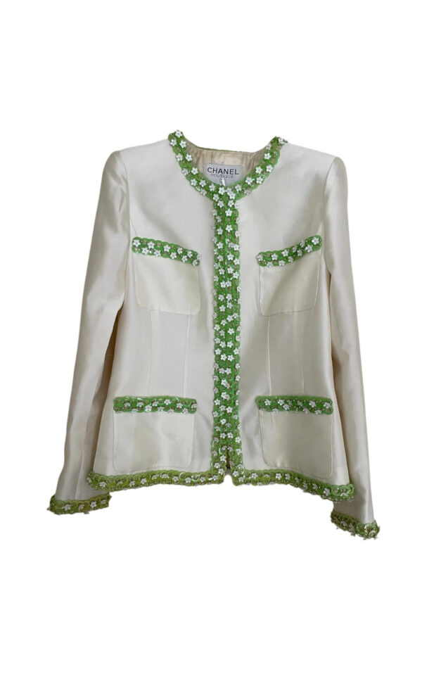 Chanel 96P Giacca In Seta Con Bordi  Margherite